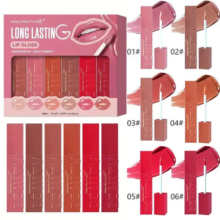 6-piece lip gloss set, moisturizing and brightening lip oil, long-lasting effect, exclusively for women