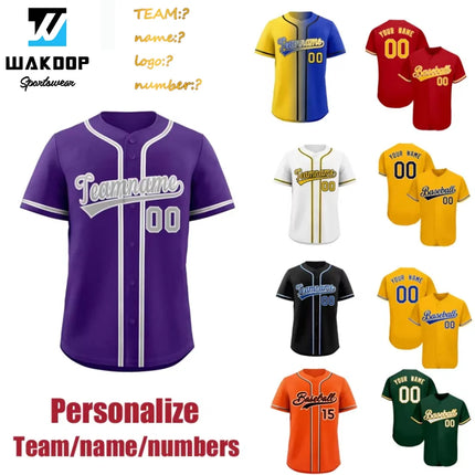 Personalize Men Women Youth Baseball Jersey Customize Button Down Sports Tee Laser Printed Sublimation Letter Number Big Size