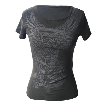 Xingqing 2000s Graphic T Shirt Vintage Fairy Grunge Floral Wings Print Long Sleeve Tops y2k Women Clothes Basic Harajuku Tee