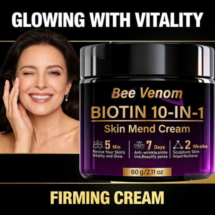 Bee Venom Biotin 10-in-1 Skin Mend Face Cream - 5Min Revitalize, 7Day Anti-Wrinkle, Firming & Moisturizing for Glowing Skin