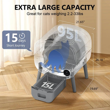 Fumoi Smart Self-Cleaning Cat Litter Box, Large Capacity Automatic Cat Litter Box with App Control & Safety Protection for Multiple