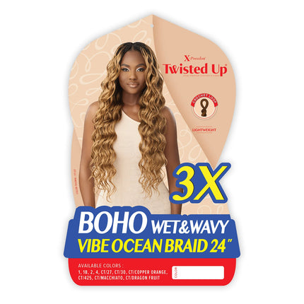 Outre Synthetic Crochet Braids X-Pression Twisted Up 3X Boho Wet N Wavy Vibe Ocean Braid 24"