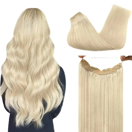 Sunmofavo Invisible Wire Remy Human Hair Extensions Brown Ombre Straight Seamless Fish Line Daily Wear Volume Boost Soft Silky