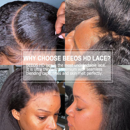 BEEOS Kinky Straight Invisible 13x6 HD Lace Frontal Closure Only Melt Skins Pre plucked 5x5 6x6 HD Lace Closure Only Human Hair