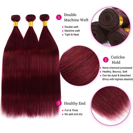 Straight Human Hair Bundles Wine Red Color 99J Burgundy Straight Brazilian Remy Virgin Human Hair Quick Weave Bundles Extensions
