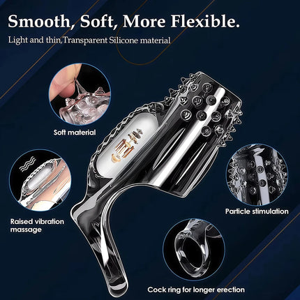 Penis CockRing Vibrator for Men Ejaculation Delay Penis Vibrating Sleeve G Spot Clit Stimulation Sex Toys for Couple Adult Games