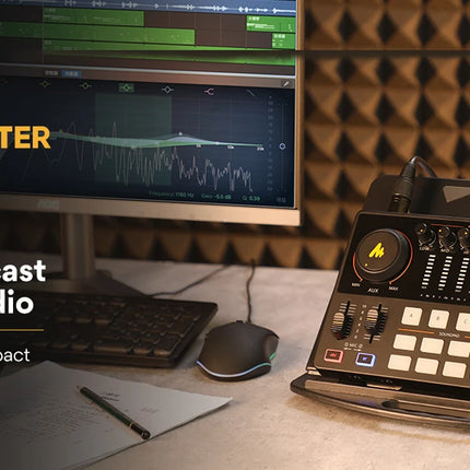 maonocaster AME2 Sound Card Maonocaster Audio Interface Podcast Equipment Studio All-In-One Mixer for Live Streaming,Guitar,PC