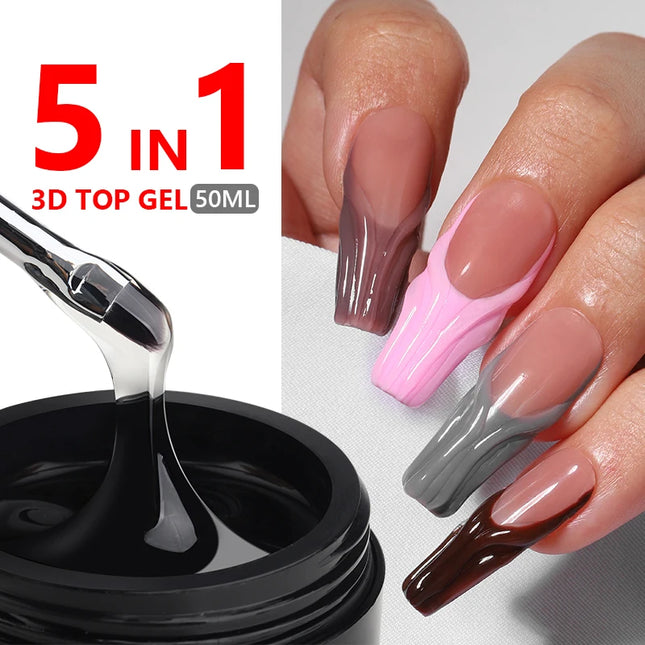 MSHARE 3D Top Coat Gel 50ml 5 IN 1 Rhinestones No Wipe Water Drop UV/LED Soak Off Gel for Nail Art & Extensions