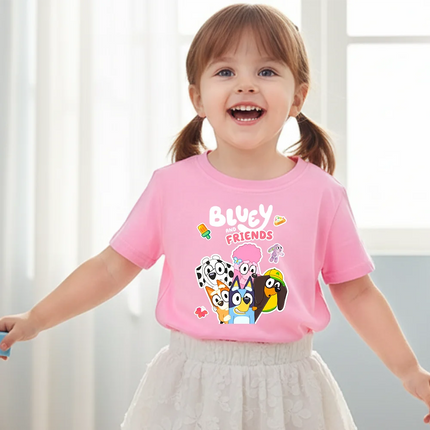 Bluey Kids Tees Clothes T Shirts Children Cartoons Casual Tops Boys Girl Short Sleeve Tee Cute Outfits Gift T-Shirt White/Black