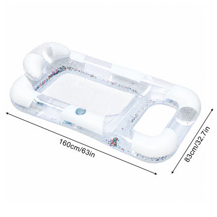 Inflatable Double Pool Float, Transparent Water Hammock Lounge Raft with Mesh Bed Cup Holder, Confetti Floating Lounger Summer