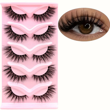 5 Pairs Cat eye Eyelashes 3D Natural False Lashes Fluffy Soft Cross Clear Band Lashes Manga Lashes Wispy Eyelash Makeup