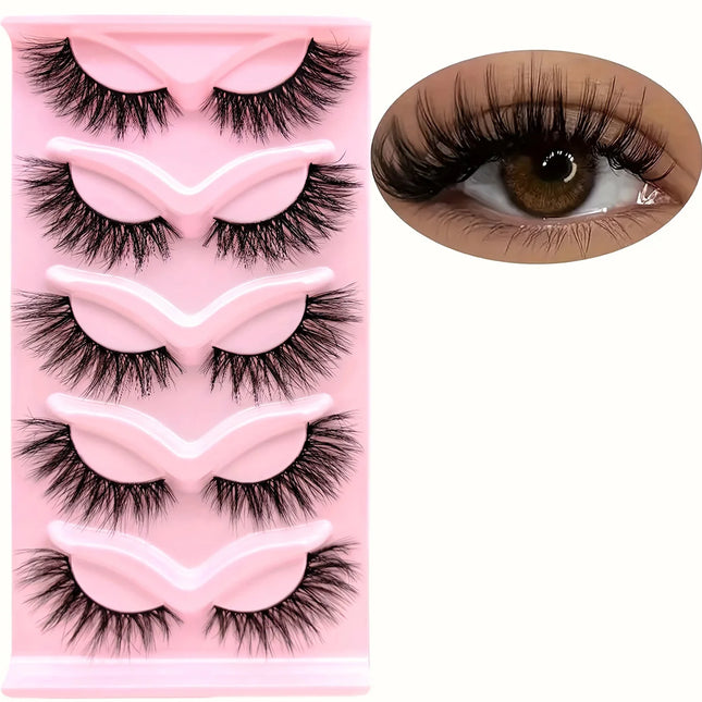 5 Pairs Cat eye Eyelashes 3D Natural False Lashes Fluffy Soft Cross Clear Band Lashes Manga Lashes Wispy Eyelash Makeup