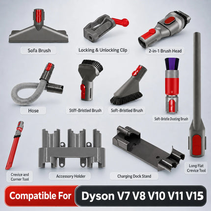 Compatible For Dyson V7 V8 V10 V11 V15 Vacuum Accessories 11Pcs Attachment Tool Kit Crevice Brush Hose Holder Dock Stand Parts