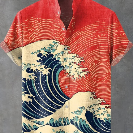 Hawaiian men's linen shirt abstract patchwork pattern art print shirt beach vacation daily travel men's clothing fast delivery