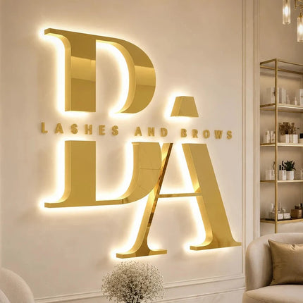 Custom 3D Backlit Business Sign Metal Sign For Beauty Salon Clinic Led Letters Halo lit Business Logo Light up Company Sign