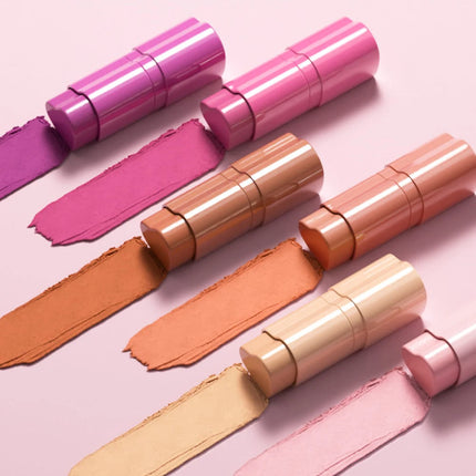YOUNG VISION 6-Color Matte Heart Blush, Contour Stick, Face Sculpting Mousse Blush, and Lipstick 3-in-1, gift 1pcs makeup brush