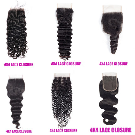 Lace Closure Only 4x4 Water Wave Closure 15A Human Hair Brazilian Lace Closure Deep Curly Straight Body Loose Wave Closure Only