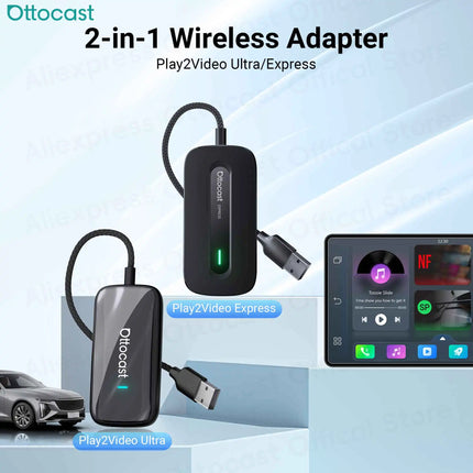 Ottocast Play2Video Ultra/Express Wireless CarPlay Android Auto Adapter Android AI Box for Netflix Youtube Spotify Accessories