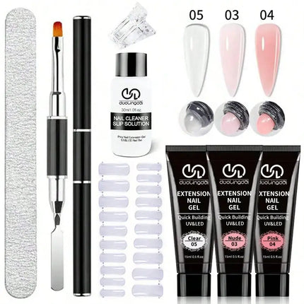 8PCS/Set Poly Extension Gel Set Nail Art Polygels Kit Clear White Color Nail UV Gel Tip Form Acrylic Nail Gel Slice Brush Kit