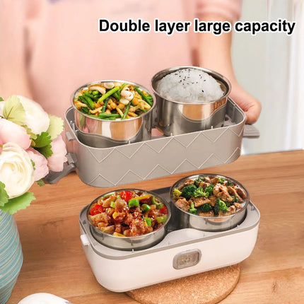 New 2L Portable Electric Lunch Box with Heat and Insulation Double-layered Portable Lunch Box for Home Use and Outdoor Picnics