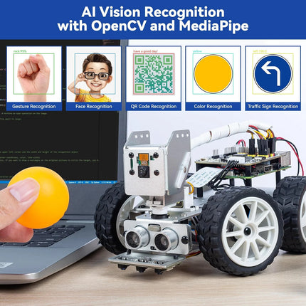 CC SunFounder Picar-X AI Robot Smart Car Kit for Raspberry Pi 5/4/3B+/Zero 2w, Openclaw LLMs ChatGPT/Gemini/Grok Python, Scratch