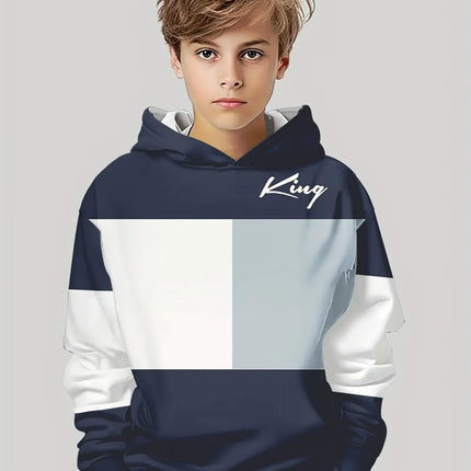Boys Hoodie Stripe Printed Pullover Long Sleeve Thin Hooded Sweatshirt for Autumn Casual Versatile Classic Color Matching Design