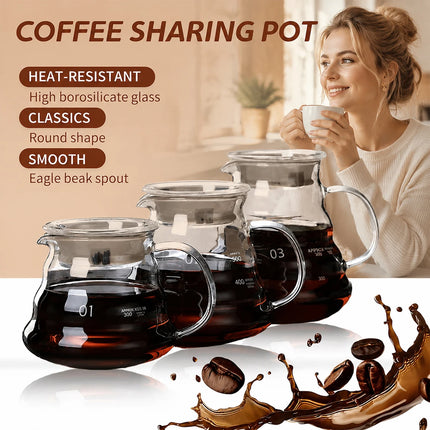 350/600/800ml Hand Brew Coffee Carafe Clouds Shape Clear Glass Kettle Sharing Pot with Lids Espresso Coffee Maker Accessories