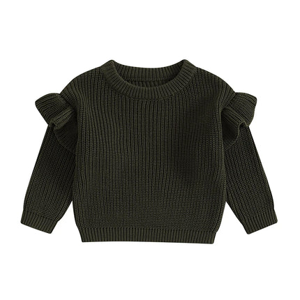 Suefunskry Newborn Baby Girl Boy Knitted Ruffled Long Sleeve Sweaters Solid Color Loose Pullover Toddler Casual Tops
