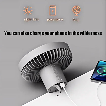Portable 1200mAh Rechargeable Camping Fan with Power Bank Function Wireless Desktop Ceiling Circulator Electric Fan with Lightin