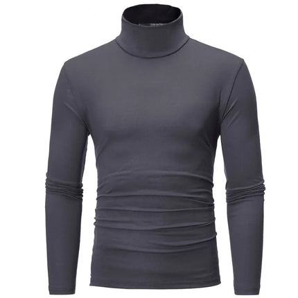 2026 Spring New Men's Turtleneck T-shirt Long Sleeve Slim Fit Solid Color High Elastic Bottoming Pullovers Basic Style Male Tops