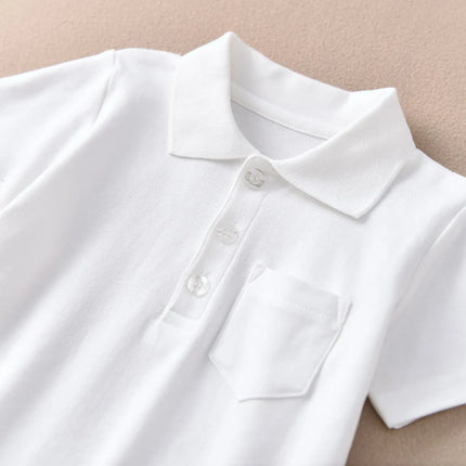 Girls Cotton Polo Shirt Children White Short-sleeved T-shirt Loose Breathable Size 90-170