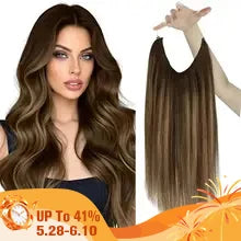 VeSunny Fish Line Human Hair Extension Remy Hair One Piece Invisible Wire Hair Weft Brazilian Hair Balayage Hair Extensions