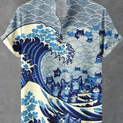 Hawaiian men's linen shirt abstract patchwork pattern art print shirt beach vacation daily travel men's clothing fast delivery