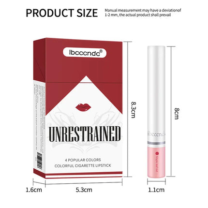 4 pcs/set Cigarette Lipstick Set Long Lasting Lip Glaze Matte Lip Gloss Waterproof Lip Stick Tube Nude Lip Tint Makeup Cosmetics