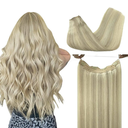 Sunmofavo Invisible Wire Remy Human Hair Extensions Brown Ombre Straight Seamless Fish Line Daily Wear Volume Boost Soft Silky