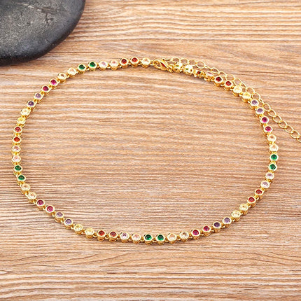 AIBEF INS Popular Romantic 5 Colors Rhinestone Women Pendant Gold Plated Iced Out Tennis Chain Necklace Charm Copper Zircon Gift