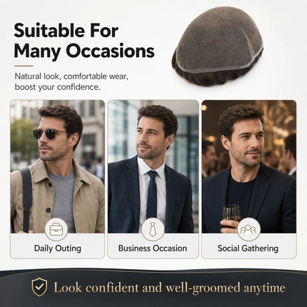 Beeos Full Swiss Lace Toupee Men Indian Human Hair Toupee Men Hair Replacement System Protesis Capilar Hombre Mens Toupee