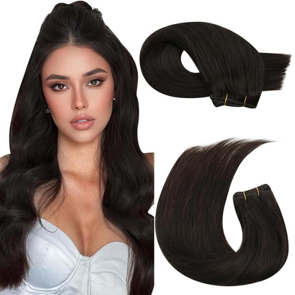 Moresoo Sew in Hair Extensions Weave Hair Human Bundles Machine Remy Hair 100 Gram Double Weft Soft Straight Human Hair Weft