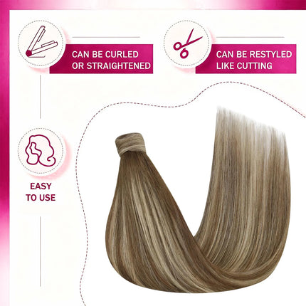 Ponytail Extension Human Hair For Women Clip In Ponytail Hair Extension Straight Hair Pieces #4/27 Color Wrap Around Ponytail