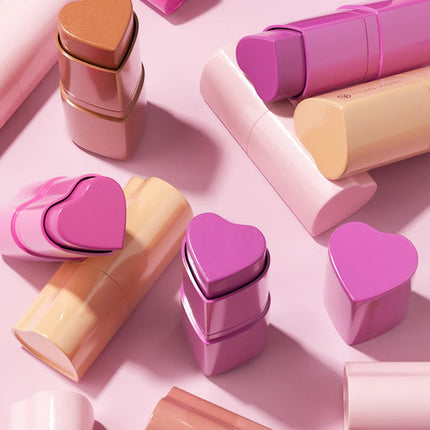 YOUNG VISION 6-Color Matte Heart Blush, Contour Stick, Face Sculpting Mousse Blush, and Lipstick 3-in-1, gift 1pcs makeup brush