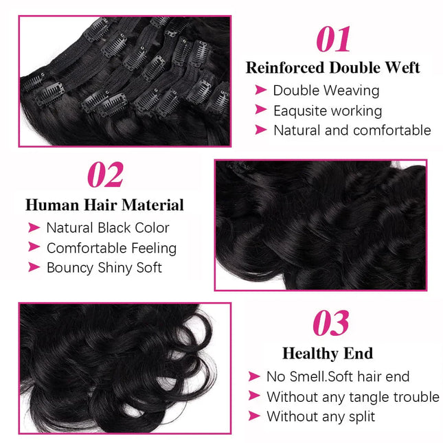Clip-In Hair Extensions Brazilian Body Wave 100% Unprocessed Brazilian Remy Virgin Human Hair Clip Ins 120G/240G 8 Pcs/Lot