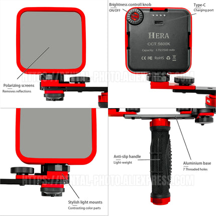 HERA MK-016 LED Photography Light for Phones Professional Photo Video Lighting Smartphone Stand for Enhanced Imagery