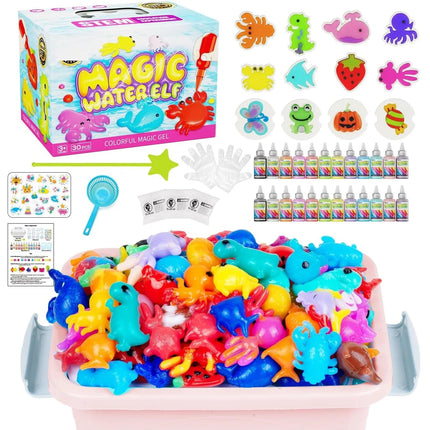 Magic Water Elf Toy Kit – Squishies for Kids, 20 Gels & 10 Molds, Magic Gel Water Pets Sensory DIY Craft Kit, Party Favors & Summer Gifts for Kids Ages 3+