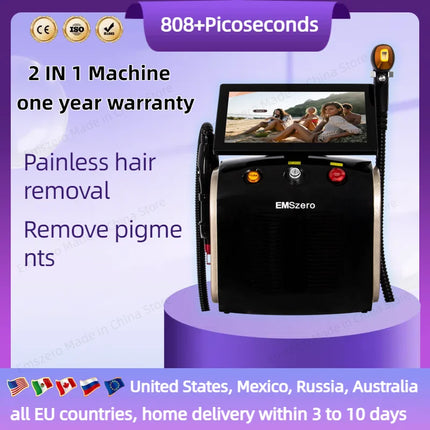 2 in 1 Diode Laser Hair Remova Ice Painless Alexandrite Picosecond Laser Tattoo Removal Multi-function cooling system beauty