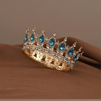 European Princess Queen Tiara Round Baroque Pageant Crowns Crystal Full Crown King Tiaras Bridal Wedding Hair Accessories