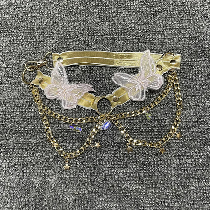 Women's Butterfly Embroidered Top Crystal Chain Sleeveless Cropped Top Camisole Backless Adjustable Sexy Beach Holiday Y2K Top