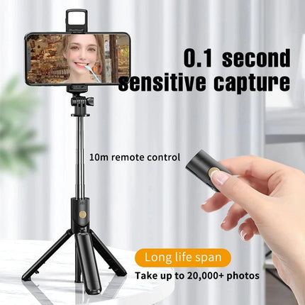 Roreta Portable Tripod Bluetooth Selfie Stick Retractable Multifunctional Phone Holde With Selfie light Wireless Remote