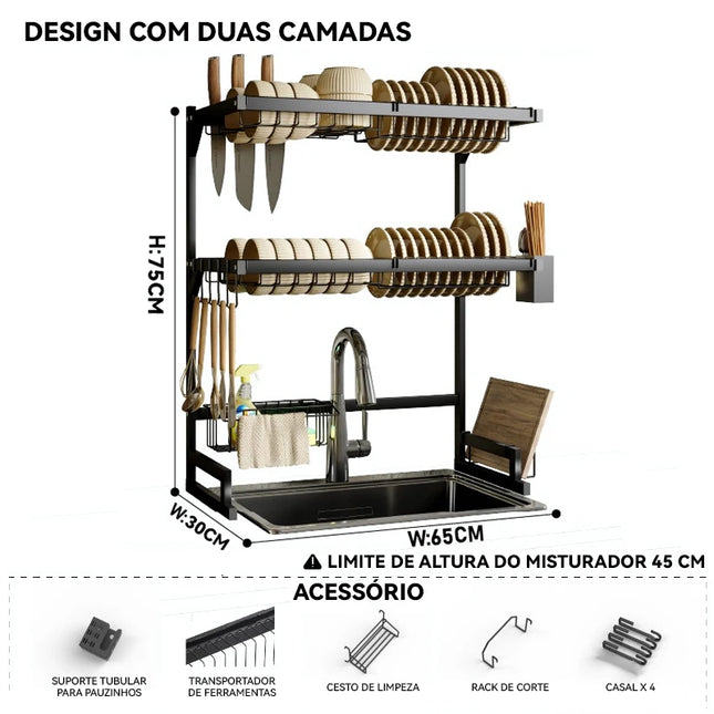 Stainless Steel Kitchen Storage Rack with Drainage System for Sink, Dishwasher Organized for Cups and Cutlery