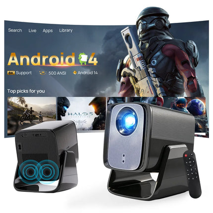 LYNCAST X5AR Short Throw Mini Projector 1080P 8K Supported, Android 14 5G WiFi 6 Dual Speakers Bluetooth 5.4 for Home Theater