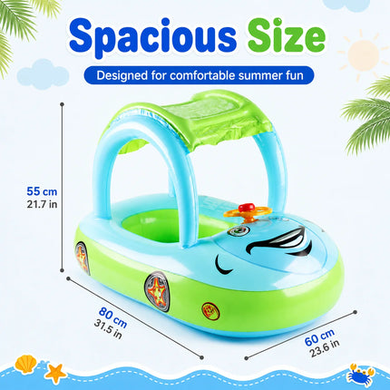 1PC Float with Canopy, Summer Steering Wheel Sunshade Swim Ring Car, Inflatable Toys Infants Float Seat Boat for Toddlers